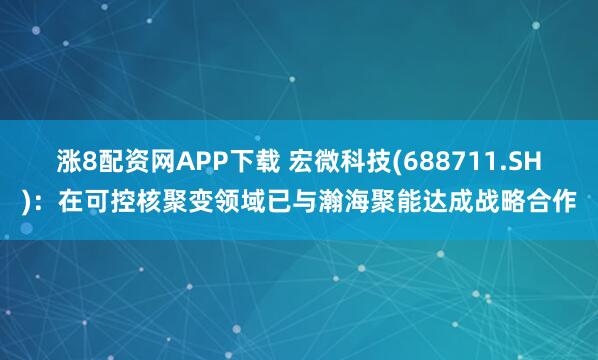 涨8配资网APP下载 宏微科技(688711.SH)：在可控核聚变领域已与瀚海聚能达成战略合作