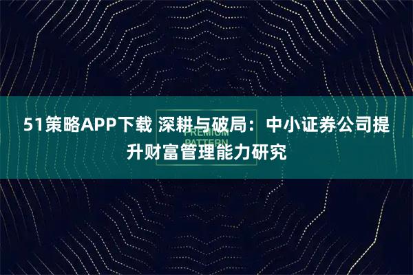 51策略APP下载 深耕与破局：中小证券公司提升财富管理能力研究